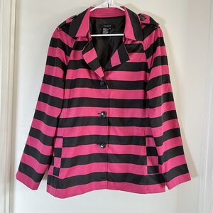 Sandro Women's Dress Light Coat Lined Jacket Pink Black Striped Sz XL